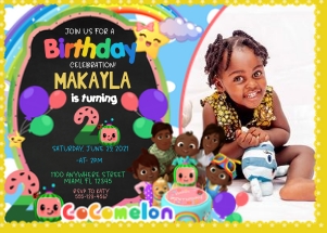 CocoMelon Birthday Photo Invitation -BLK-2: Cocomelon Birthday Photo Invitation Blk-2