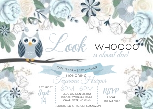 Owl Baby Shower Invitation (Blue) -1: Owl Baby Shower Invitation (Blue) -1