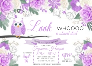 Owl Baby Shower Invitation (Purple) -1: Owl Baby Shower Invitation (Purple) -1