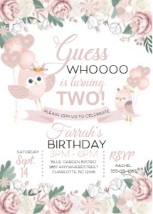 Owl Birthday Invitation (Pink) -1: Owl Birthday Invitation (Pink) -1