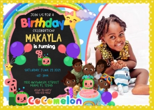 CocoMelon Birthday Photo Invitation -BLK-1: Cocomelon Birthday Photo Invitation Blk-1