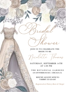 Elegant Champagne Silver Bridal Shower Dress Invitation -1: Elegant Champagne Silver Bridal Shower Dress Invitation -1