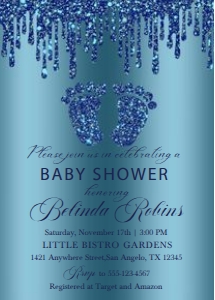 Navy Glitter Drip Baby Feet Invitation: Navy Glitter Drip Baby Feet Invitation (Bundle)