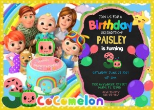 CocoMelon Birthday Invitation -WH-3: Cocomelon Birthday Invitation WH -3