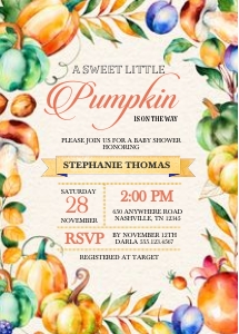 Colorful Harvest Pumpkin Baby Shower Invitation: Colorful Harvest Pumpkin Baby Shower Invitation -1 (Bundle)