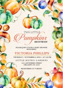 Colorful Harvest Twin Pumpkin Baby Shower Invitation: Colorful Harvest Pumpkin Twin Baby Shower Invitation -1 (Bundle)