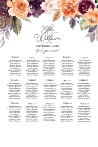 Peach Plum Floral Seating Chart 24x36: Peach Plum Floral Seating Chart