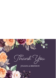 Peach Plum Floral Wedding Thank You (Folded) Dark: Peach Plum Floral Thank You (Dark)
