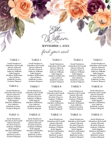 Peach Plum Floral Seating Chart 18x24: Peach Plum Floral Seating Chart