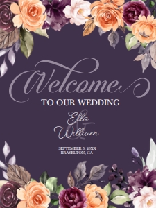 Peach Plum Floral Welcome Sign (Dark): Peach Plum Floral Welcome Sign (Dark)