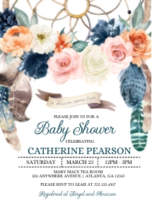 Peach Navy Boho Baby Shower Invitation: Peach Navy Boho Baby Shower Invitation