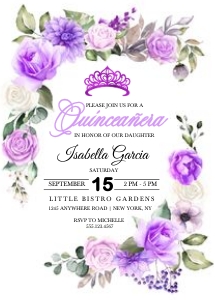 Purple Spring Floral Quinceanera Invitation: Purple Spring Floral Quinceanera Invitation -1 (Bundle)
