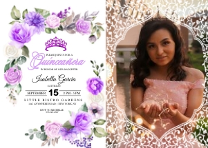 Purple Spring Floral Quinceanera Photo Invitation: Purple Spring Floral Quinceanera Photo Invitation