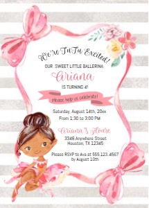 Ballerina Birthday Invitation Pink -4: Ballerina Birthday Invitation Pink- 4
