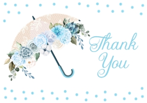 Blue Umbrella Thank You Card: Blue Floral Umbrella Baby Shower Invitation (Bundle)