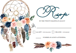 Peach Navy Boho RSVP -1: Peach Navy Boho Wedding Invitation (Bundle)