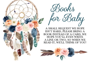 Peach Navy Boho Books For Baby: Peach Navy Boho Baby Shower Invitation (Bundle)