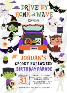 Drive By Halloween Birthday Invitation -1: Drive By Halloween Birthday Parade Invitation-1