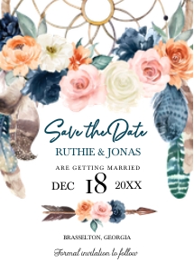 Peach Navy Boho Save The Date: Peach Navy Boho Save The Date