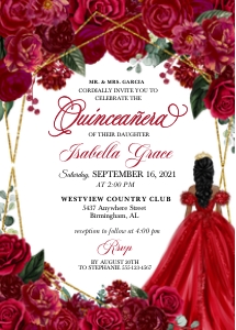Red Floral Quinceanera Invitation -4 (Gold): Red Floral Quinceanera Invitation -3 (Gold)