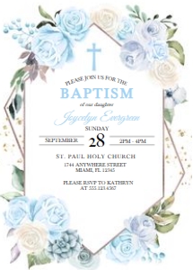 Blue Floral Baptism Invitation: Blue Floral Baptism Invitation