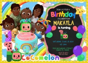 CocoMelon Birthday Invitation -BLK-1: Cocomelon Birthday Invitation Blk-1