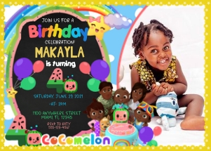 CocoMelon Birthday Photo Invitation -BLK-4: Cocomelon Birthday Photo Invitation Blk-4
