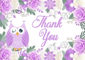 Owl Thank You Card (Purple) -1: Owl Baby Shower Invitation (Purple) Bundle