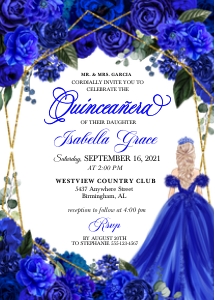 Royal Blue Quinceanera Invitation -3 (Gold): Royal Blue Quinceanera Invitation -3 (Gold)