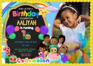 CocoMelon Birthday Photo Invitation -BWN-1: Cocomelon Birthday Photo Invitation BWN -1