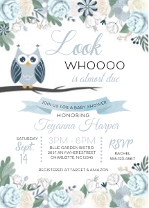 Owl Baby Shower Invitation (Blue) 2: Owl Baby Shower Invitation (Blue) -2