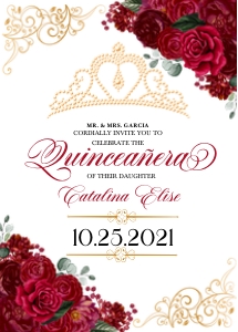 Red Floral Quinceanera Invitation -4: Red Floral Quinceanera Invitation -4