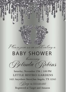 Silver Glitter Drip Baby Feet Invitation: Silver Glitter Drip Baby Feet Invitation (Bundle)