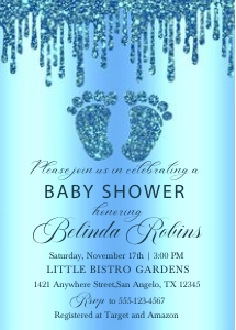 Blue Glitter Drip Baby Feet invitation: Blue Glitter Drip Baby Feet Invitation