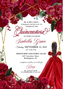 Red Floral Quinceanera Invitation -1 (Gold) design preview