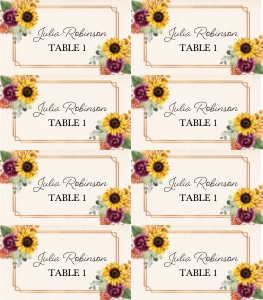 Autumn Sunflower Place Card -1: Autumn Sunflower Place Card