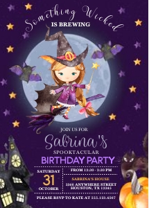 Little Witch Halloween Party Invitation -2: Little Witch Halloween Invitation -1