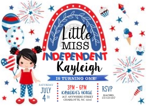 4th of July Little Miss Independent Birthday Invitation -6: 4th of July Little Miss Independent Birthday Invitation- 6