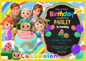CocoMelon Birthday Invitation -WH-4: Cocomelon Birthday Invitation WH -4
