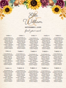 Autumn Sunflower Seating Chart 18x24: Autumn Sunflower Seating Chart