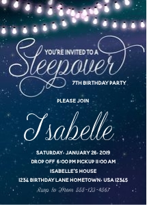 Teen Invitation Sleepover, Sleepover Invitation, String Lights Galaxy Invite ,Pajama Party invitation, Girl Slumber Birthday,Starry sky design preview