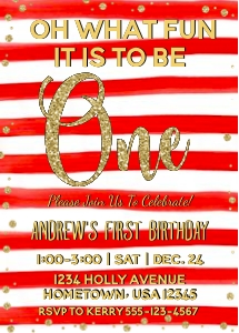 Oh What Fun! Holiday First Birthday Invitation, Christmas First Birthday Invite, Winter First Birthday Invite, Turning One design preview