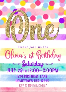 Girl Birthday, Rainbow, Confetti, Pink and Gold, Pink Invitation, Gold Invitation, Rainbow: Rainbow Birthday invitation | Girl birthday |  Gold Pink birthday invitation | Confetti Invitation  | Rainbow Party Invite I Editable Age