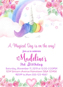 Watercolor unicorn invite design preview