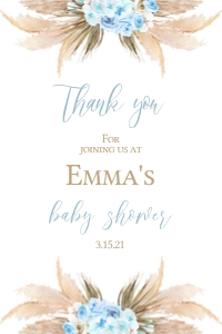 Boho Pampas mini wine baby shower blue: Boho pampas wine blue