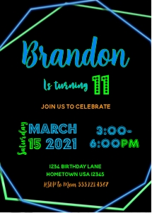 Neon Geo Boy Invite: neon blue invite