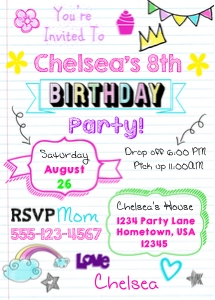 Notebook Birthday Invite: Notebook Birthday invite