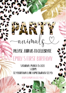 pink leopard birthday: tropical party animal girl invitation