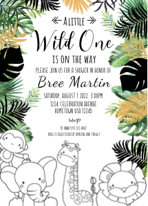 Black and white jungle shower: Black and white animal baby shower invite