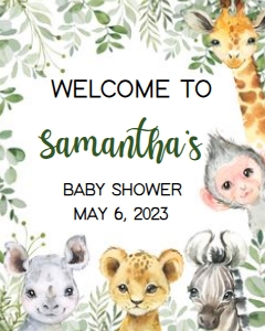 222 Safari Animals Baby Shower Welcome Sign 16x20: 222 Safari Animals Baby Shower Welcome Sign